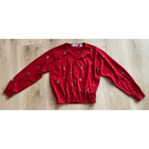 Marisa Christina Tops - Red teddy bear cardigan, large
